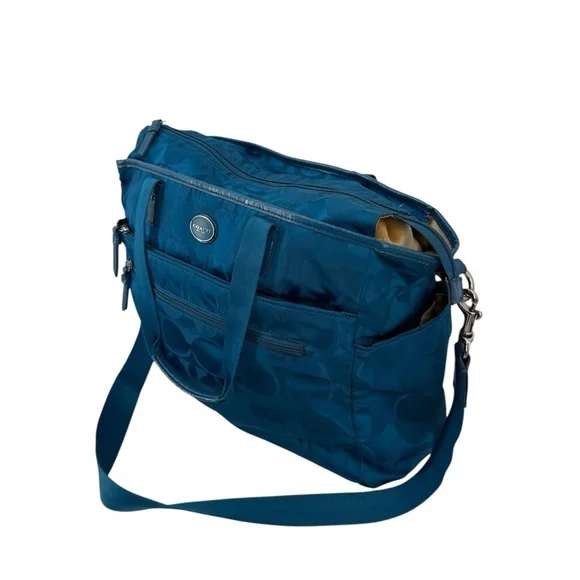 Coach Signature Nylon Teal Tote Carry On Multi Purpose Diaper/Travel Bag F77577 - Picture 12 of 16